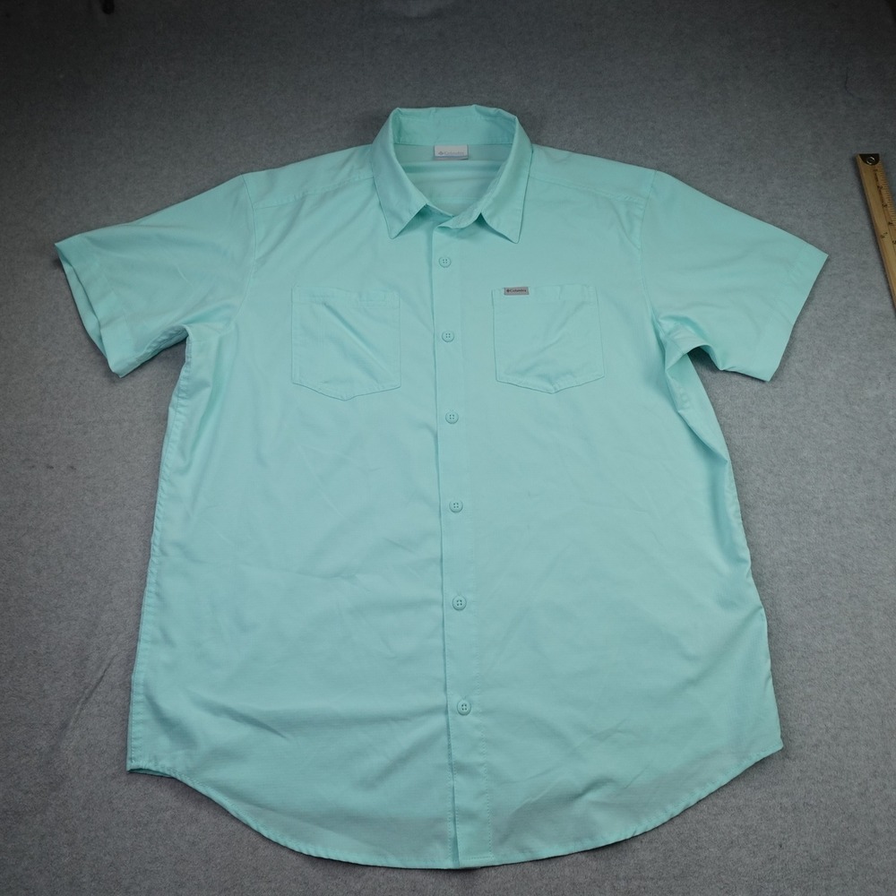 Columbia Shirt Mens Large Aqua Blue Outdoor Button Front Fishing